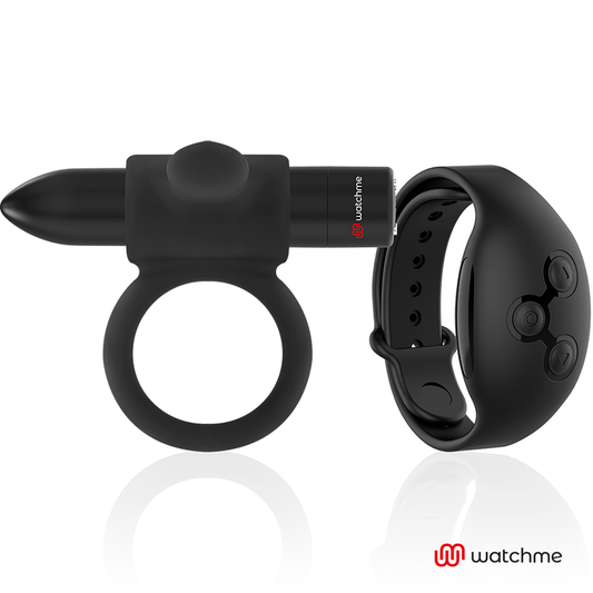 Inel pentru Penis cu Vibratii, BLACK&SILVER - Cameron, Telecomanda WatchMe, Silicon Medical, Negru