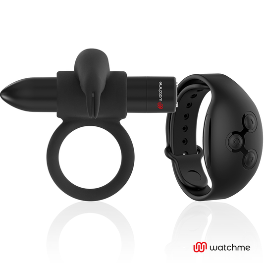 Inel pentru Penis cu Vibratii, BLACK&SILVER - Burton, Telecomanda WatchMe, Silicon Medical, Negru