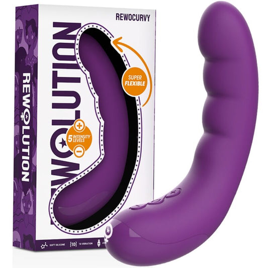 Vibrator Punct G Flexibil, REWOLUTION - Rewocurvy, Reincarcabil, Silicon Medical, 10 Moduri