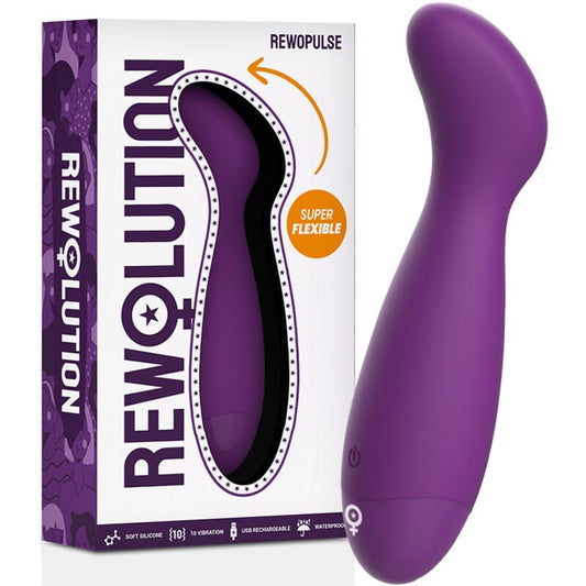 Vibrator pentru Punctul G, REWOLUTION - Rewopulse Flexibil, Silicon Medical, 10 Moduri Vibratii, Lila, 14 cm