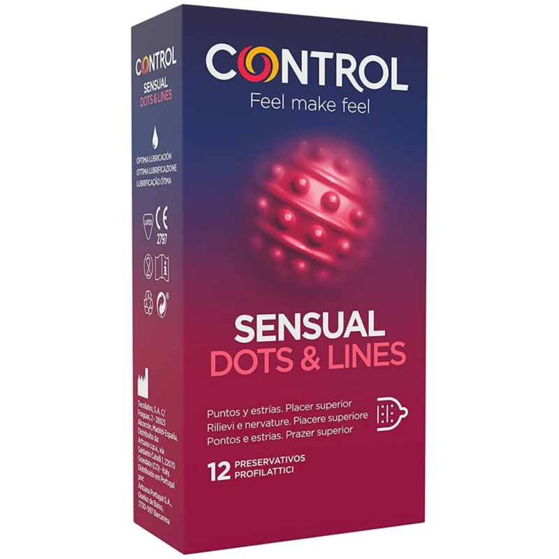 Prezervative, Control - Sensual Dots & Lines, Stimulare Suplimentara, 12 Bucati