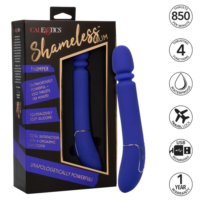 Vibrator, CalExotics - Shameless Slim Thumper, 850 Miscari pe Minut, Albastru