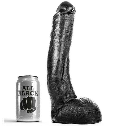 Dildo Curbat cu Testicule, ALL BLACK - Dong Curvado, Negru, 29 cm
