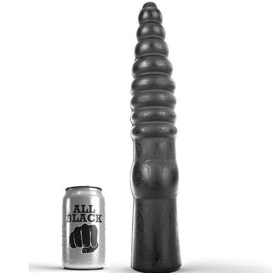 Dildo Anal, ALL BLACK - cu Striatii, Negru, 33 cm