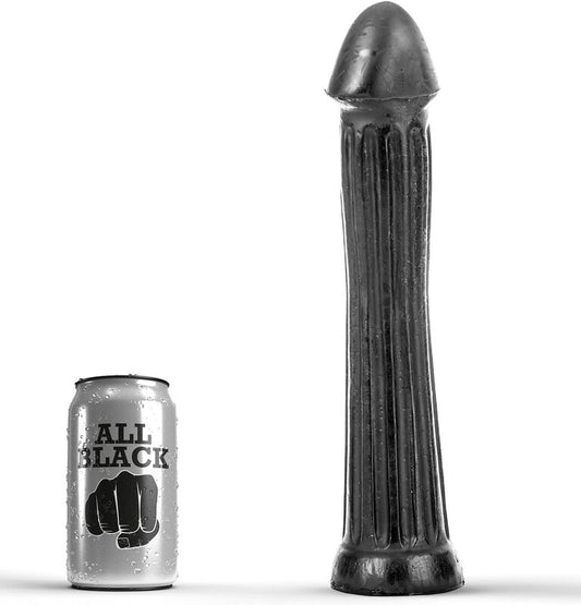 Dildo cu Dop, ALL BLACK - Caneluri Adanci, PVC, 31 x 6 cm