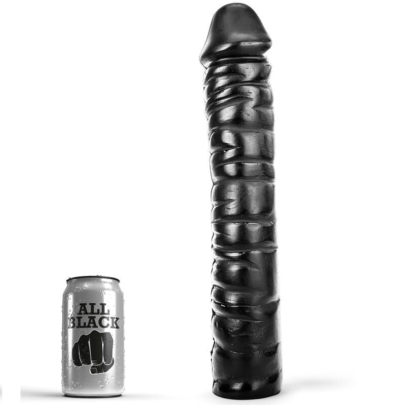 Dildo, All Black, Nervurat, 38 CM