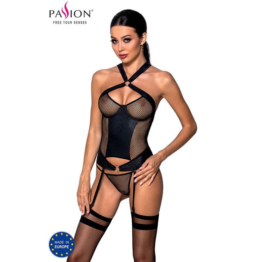 Corset Amanda, PASSION - Piele Ecologica cu Plasa Senzuala