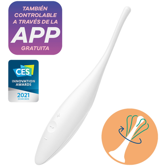 Vibrator Stimulator Clitoris, SATISFYER - Twirling Joy, 40 Combinatii Vibratii, Alb, IPX7
