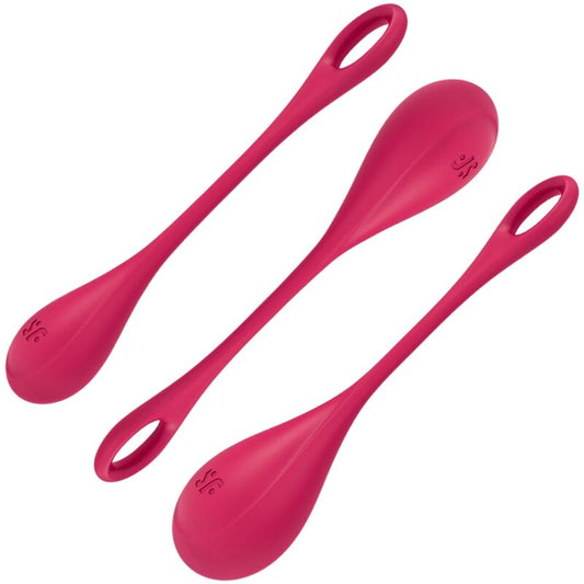 Set Antrenament Bile Ben Wa, SATISFYER - Yoni Power 1, Silicon Medical, Rosu