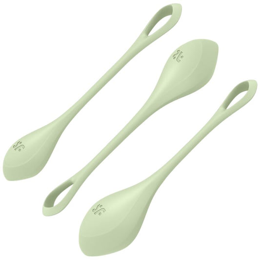 Set Antrenament Bile Ben Wa, SATISFYER - Yoni Power 2, Silicon Medical, Verde