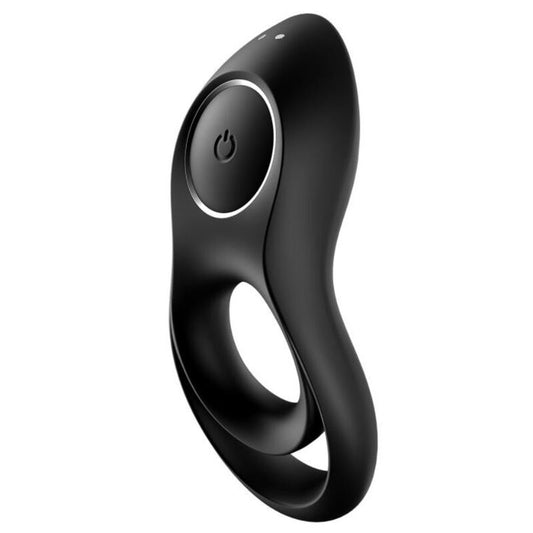 Inel Vibrator Dublu pentru Penis, SATISFYER - Legendary Duo, Silicon Medical, Negru