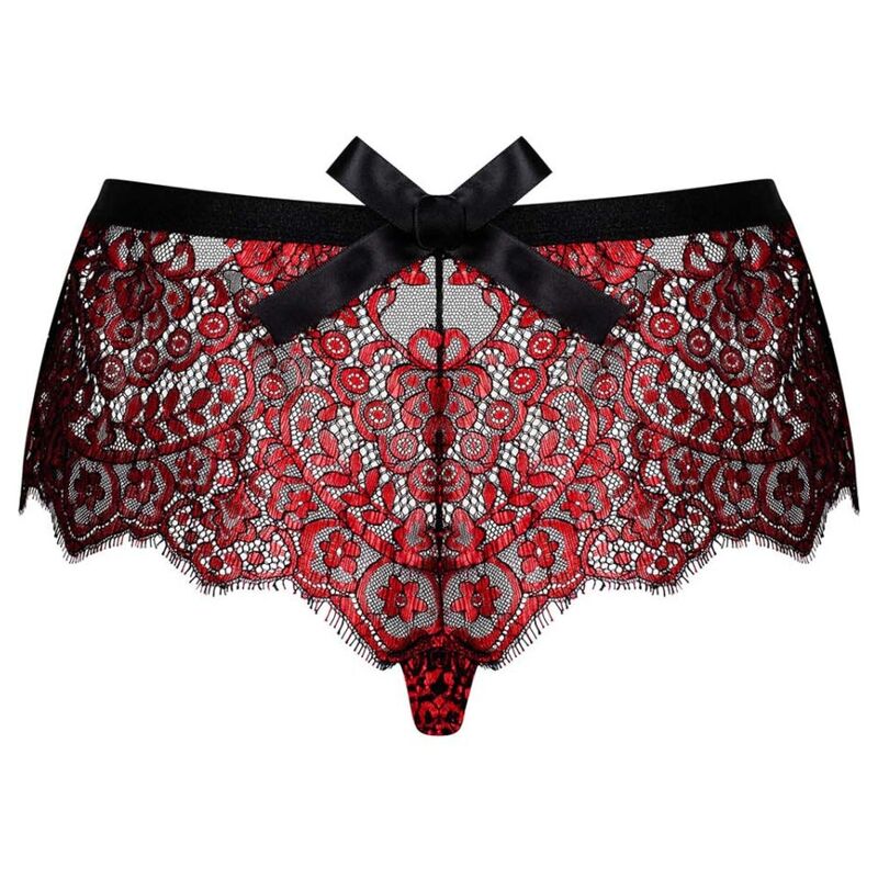 Chiloti Sexy, Obsessive - Redessia, Dantela Florala si Fundita din Satin, S/M / Negru si Rosu