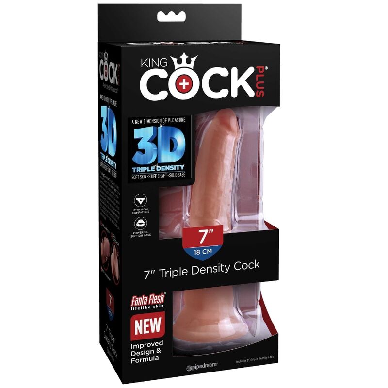 Dildo, King Cock - Plus 3D Triple Density, Baza cu Ventuza Puternica, 18 CM