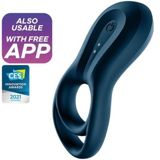 Inel pentru Penis cu Vibratii, SATISFYER - Epic Duo, App Connect, 12 Programe, Albastru