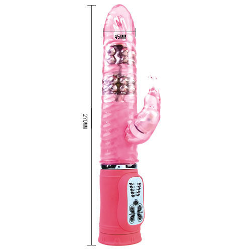 Vibrator Rotator, Baile - Cute Passion Bunny 10F, 10 Functii de Vibratie si Rotire, 27 CM Roz