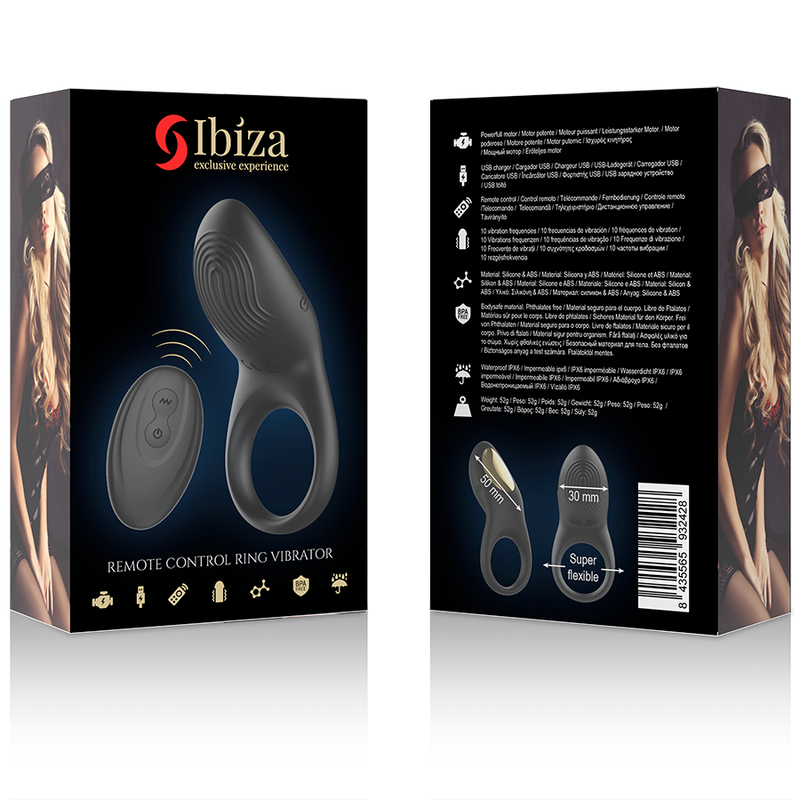 Inel Vibrator, Ibiza - Full Contact, cu Telecomanda, Negru