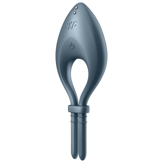 Inel pentru Penis cu Vibratii, SATISFYER - Bullseye, Reglabil, Control App, Silicon Medical, Gri