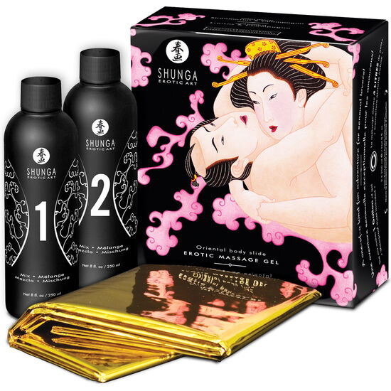 Gel de Masaj Erotic Oriental, Shunga - Body To Body, Kit 4 Litri, 2 x 250 ML / Capsuni si Cava
