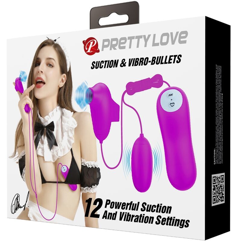 Vibrator Bullet, Pretty Love - Vibrating And Sucking, 12 Functii de Vibrare si Aspiratie, Mov