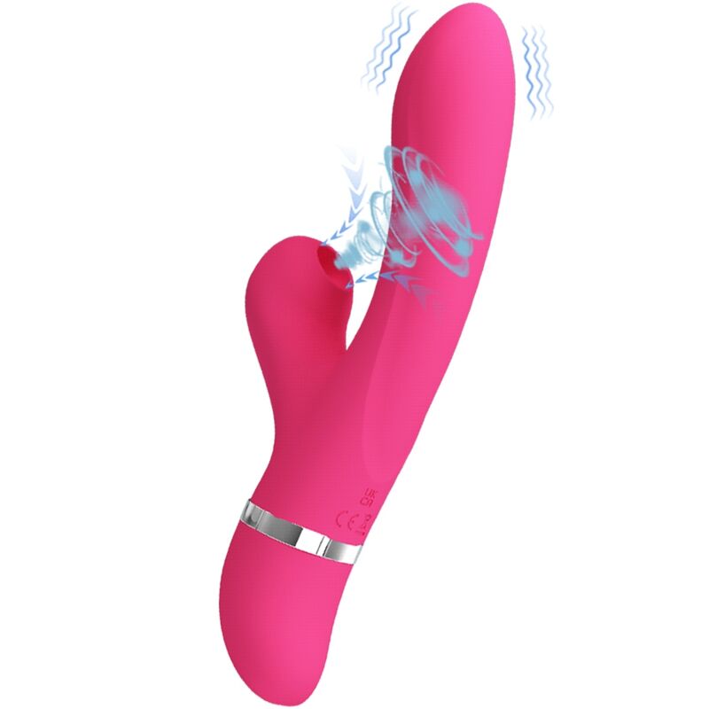 Vibrator Rabbit cu Suctiune, Pretty Love - Willow Rabbit, 7 Functii de Vibratie si 4 Functii de Suctiune, Magenta