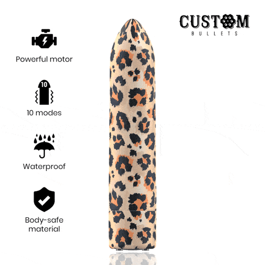 Vibrator Glont Reincarabil, CUSTOM BULLETS - Leopard Magnetic, 10 Intensitati, 6,25 cm