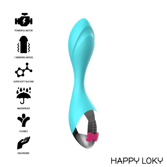 Vibrator Mini, HAPPY LOKY - Mini Fun, Stimulator Punct G, 7 Vibratii, Silicon, Turcoaz, 19,5 cm