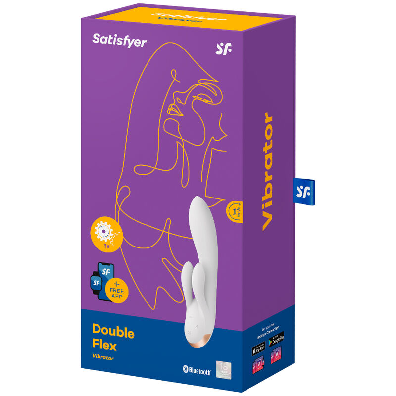 Vibrator Rabbit, Satisfyer - Double Flex, Control prin Aplicatie Bluetooth, Alb