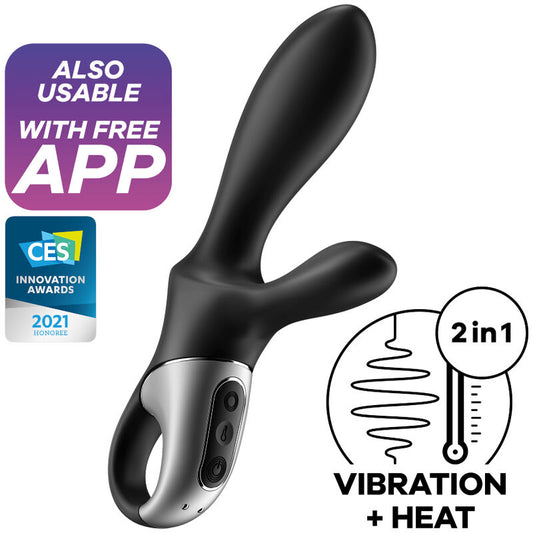 Vibrator Anal cu Incalzire, SATISFYER - Heat Climax+ App Control, 2 Motoare, Negru