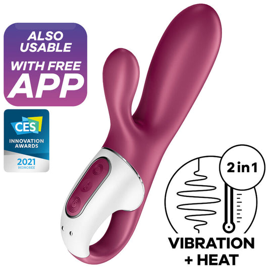 Vibrator Rabbit cu Caldura, SATISFYER - Hot Bunny, Stimulator Punct G si Clitoris, Bluetooth, Silicon Medical