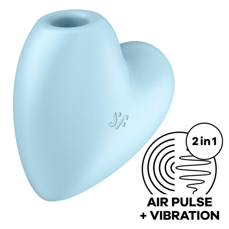 Stimulator Aer, Satisfyer - Cutie Heart, 2 Motoare Controlabile Separat, Albastru