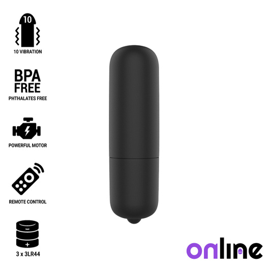 Mini Vibrator Bullet, ONLINE - 10 Moduri Vibratii, Moale la Atingere, Negru, 6,2 cm