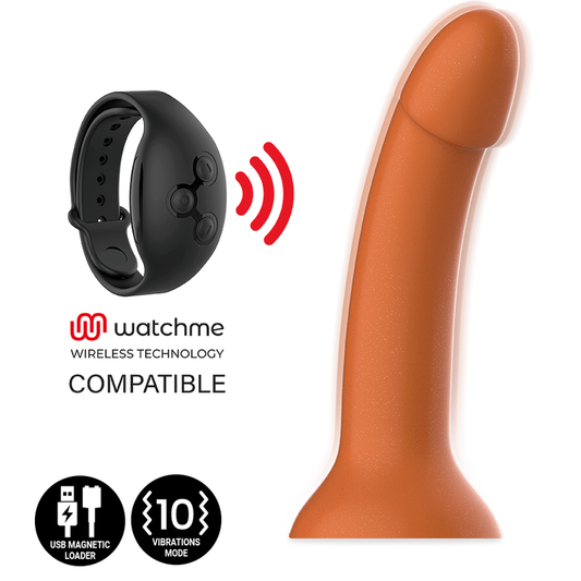 Dildo Fantasy cu Vibratii, MYTHOLOGY - Rune Royal, Compatible Watchme, Marime M, Auriu, 17 cm