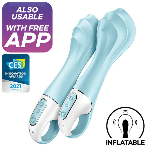 Vibrator Gonflabil Punct G, SATISFYER - Air Pump Vibrator 5+ Connect App, Silicon Medical, Albastru