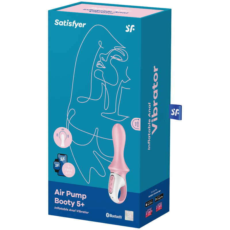 Vibrator Anal Gonflabil, Satisfyer - Air Pump Booty 5 Connect, Compatibil cu Aplicatia Satisfyer Connect, Roz