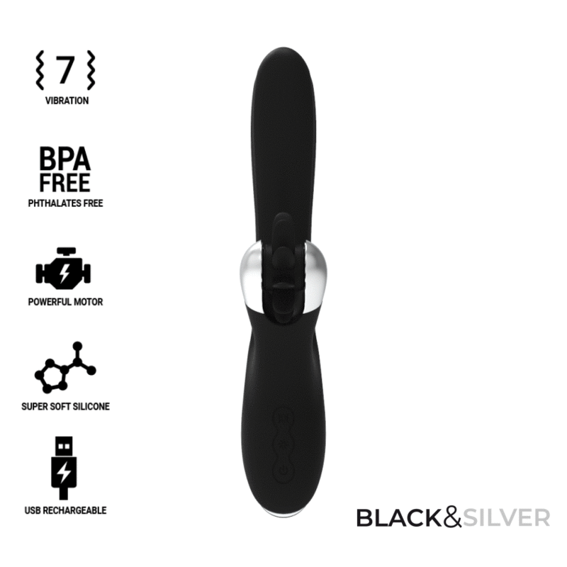 Vibrator, Black&Silver - Bunny Johnny Vibrating Vibe, Reincarcabil USB, Negru Argintiu