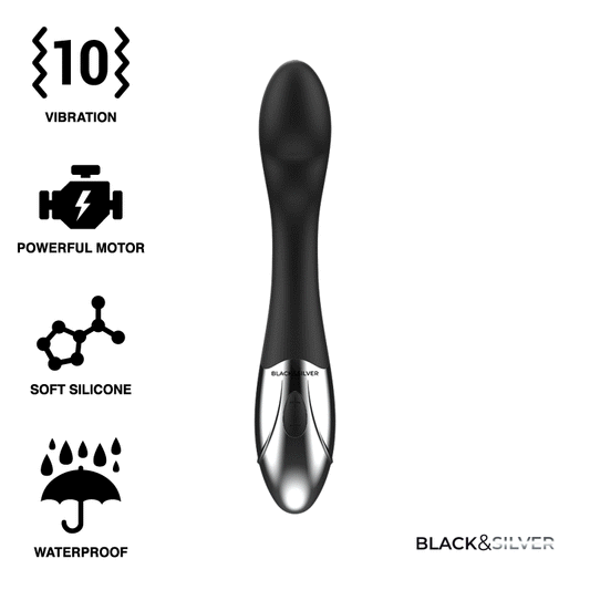 Vibrator Rabbit, BLACK&SILVER - Kilian Stimulating Vibe, Silicon, 20 cm