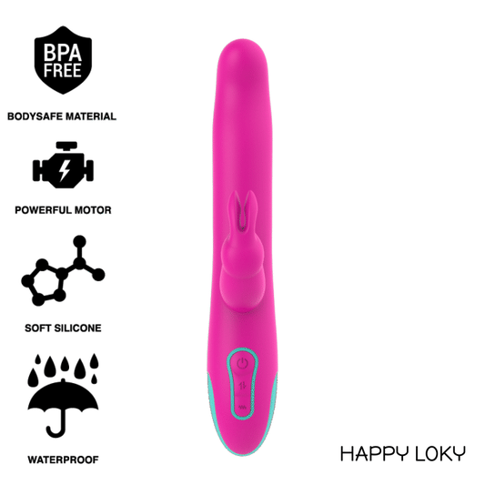 Vibrator Rabbit Rotativ, HAPPY LOKY - Pluto, Stimulator Punct G si Clitoris, Silicon, 24 cm