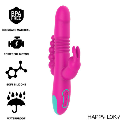 Vibrator Rabbit cu Stimulare Tripla, HAPPY LOKY - Donald, Anal, Punct G si Clitoris, Sus-Jos, 24,5 cm