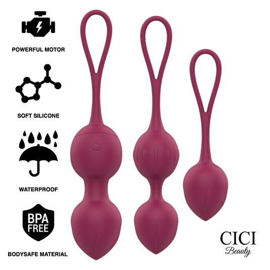 Bile Kegel cu Vibratii si Telecomanda, CICI BEAUTY - Set 3 Bile, Silicon Premium, IPX7