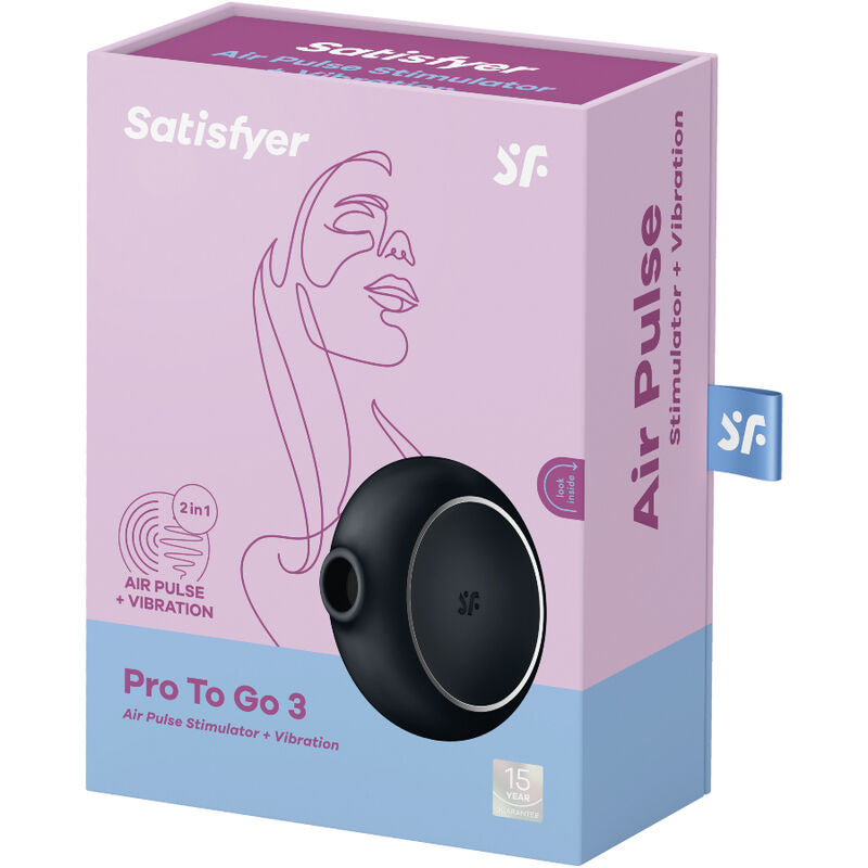 Stimulator cu Aer Pulsatoriu Dublu si Vibrator, Satisfyer - Pro To Go 3, 2 Motoare Controlabile Separat, Negru