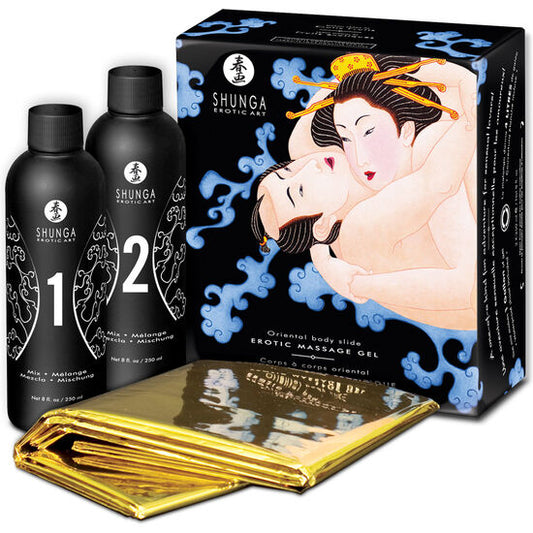 Gel Erotic Masaj Corp la Corp Oriental, SHUNGA - Aroma Fructe Exotice, 2 x 250 ml