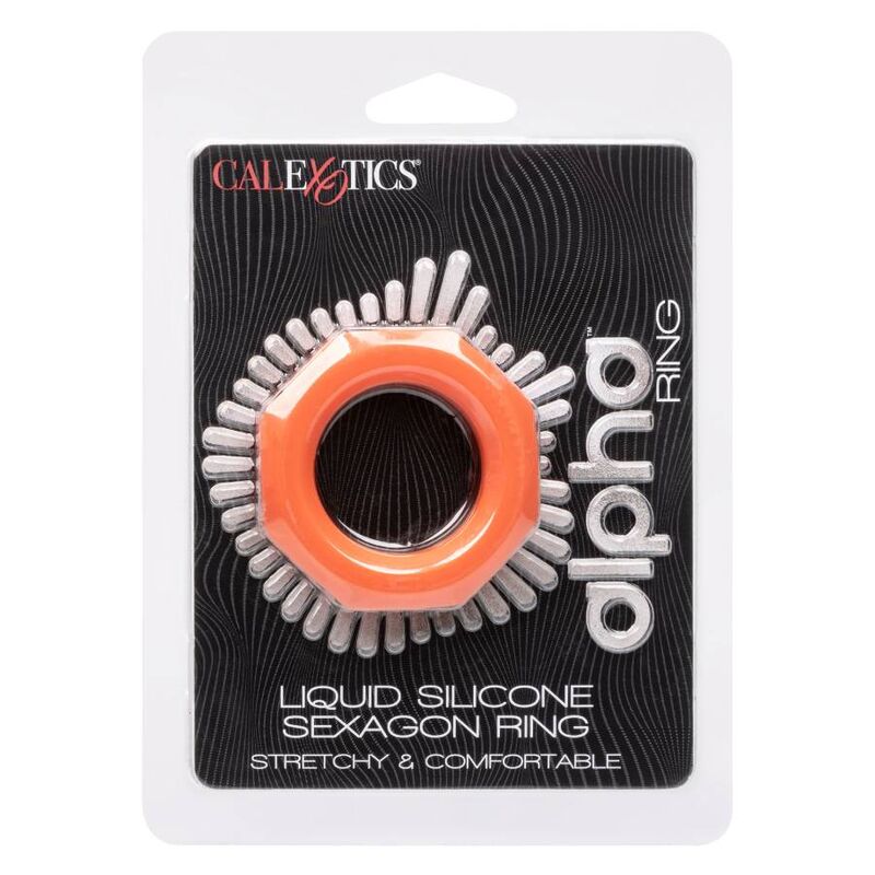 Inel Penis, CalExotics - Alpha Liquid Silicone Sexagon, Silicon Lichid Premium, Portocaliu