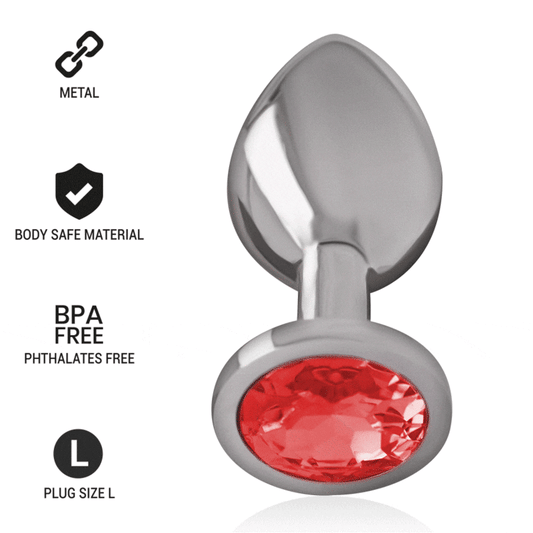 Dop Anal Metal Aluminiu, INTENSE - cu Cristal Rosu, Marimea L, 9 cm