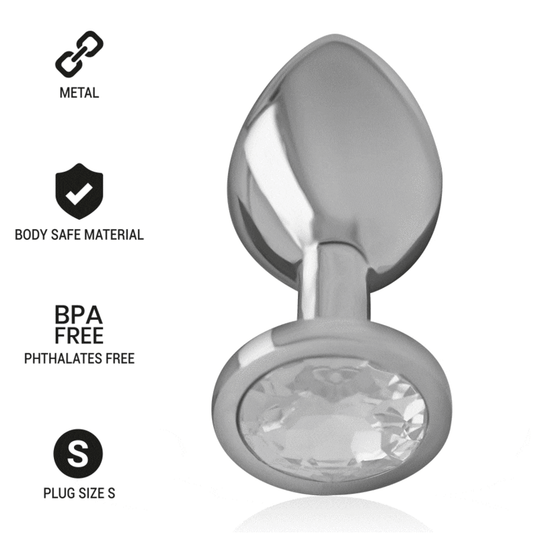 Dop Anal din Metal Aluminiu, INTENSE - cu Cristal Argintiu, Marimea S, 7 cm