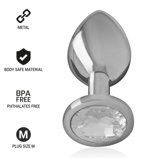Dop Anal Metal Aluminiu, INTENSE - cu Cristal Argintiu, Marimea M, 8 cm