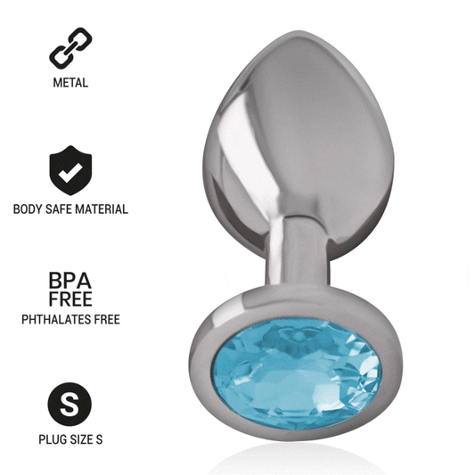 Dop Anal din Metal Aluminiu, INTENSE - cu Cristal Albastru, Marimea S, 7 cm
