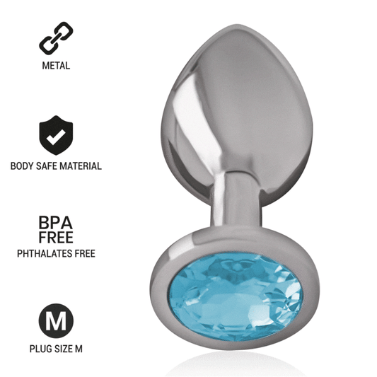 Dop Anal din Metal Aluminiu, INTENSE - cu Cristal Albastru, Marimea M, 8 cm