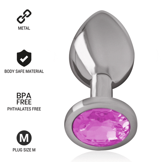 Dop Anal Metal Aluminiu, INTENSE - cu Cristal Roz, Marimea M, 8 cm