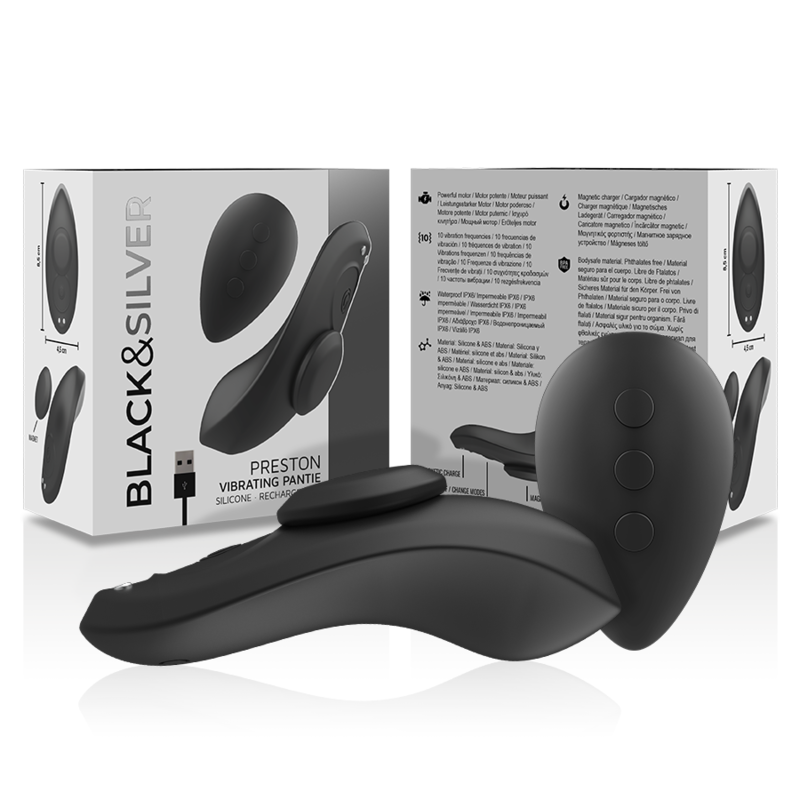 Vibrator Clitoris pentru Chiloti, Black&Silver - Preston, Control cu Telecomanda, Negru
