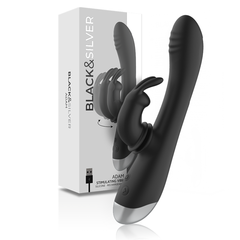 Stimulator Rabbit, Black&Silver - Adam, Reincarcabil, Negru